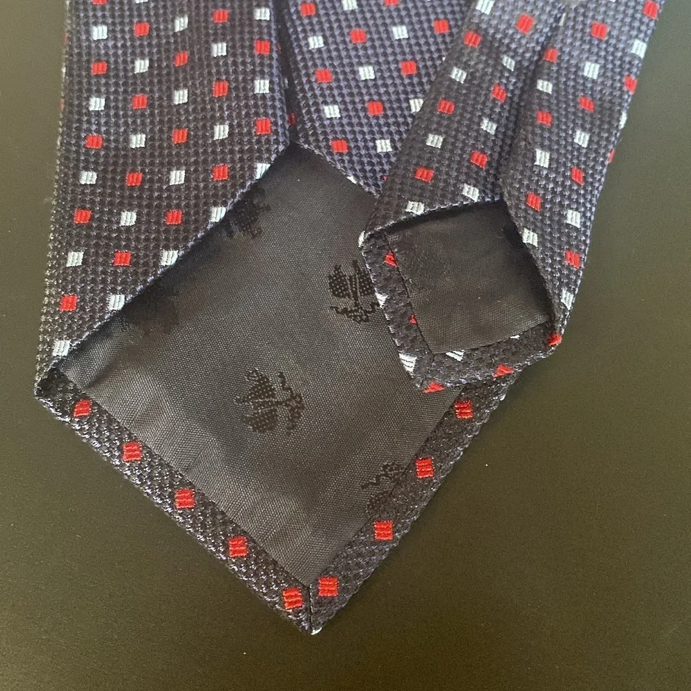 Brooks Brothers 346 Italian Band Brocade Silk Geometric Tie Navy Red
